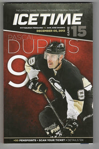 Dec 5 2013 Sharks @ Pittsburgh Penguins Program Sidney Crosby 3 Assists