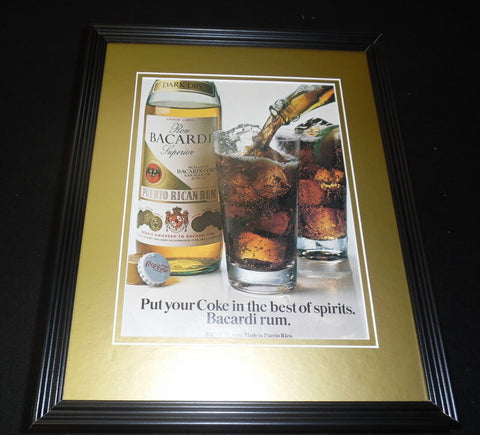 1986 Bacardi Rum & Coca Cola Coke Framed 11x14 ORIGINAL Vintage Advertisement