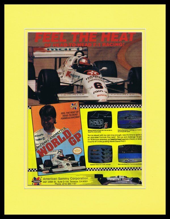 Michael Andretti World GP 1990 NES Nintendo Framed 11x14 ORIGINAL Advertisement