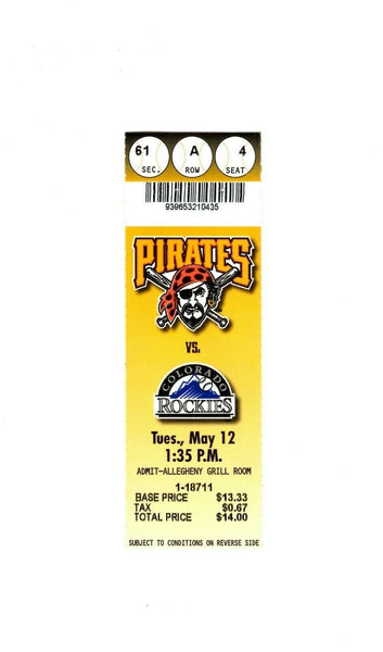 May 12 1998 Colorado Rockies @ Pittsburgh Pirates Ticket Kevin Young 3-3/HR