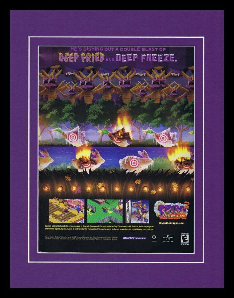 Spyro 2 Seas on of Flame 2002 Game Boy 11x14 Framed ORIGINAL Advertisement