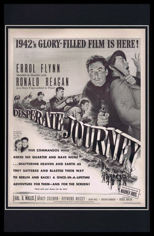 1942 Desperate Journey Framed 11x17 ORIGINAL Vintage Advertisement Ronald Reagan