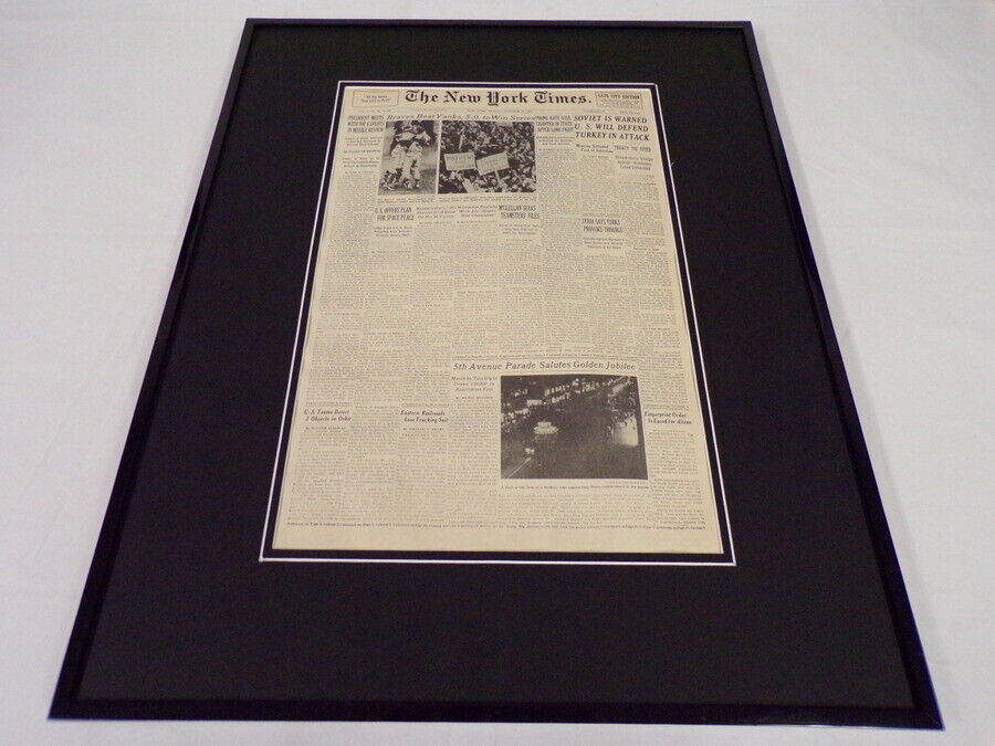 New York Times Oct 11 1957 Framed 16x20 Sports Page Poster Braves Win Series