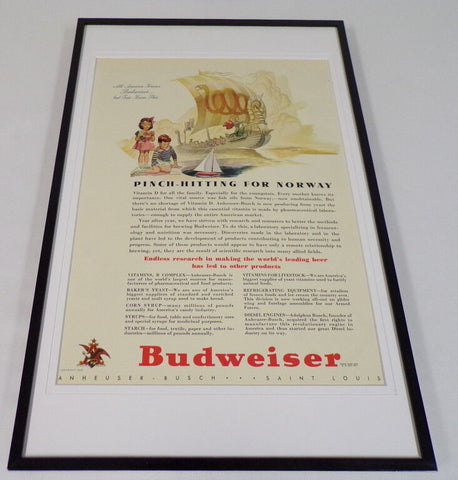 1942 Budweiser Beer Norway 11x17 Framed ORIGINAL Vintage Advertising Poster