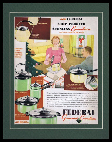 1933 Federal Enamelware Framed 11x14 ORIGINAL Vintage Advertisement