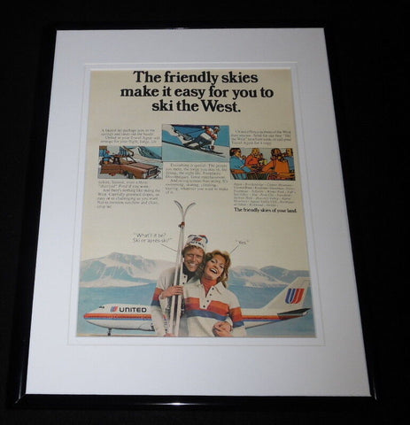 1975 United Airlines / Skiing 11x14 Framed ORIGINAL Vintage Advertisement