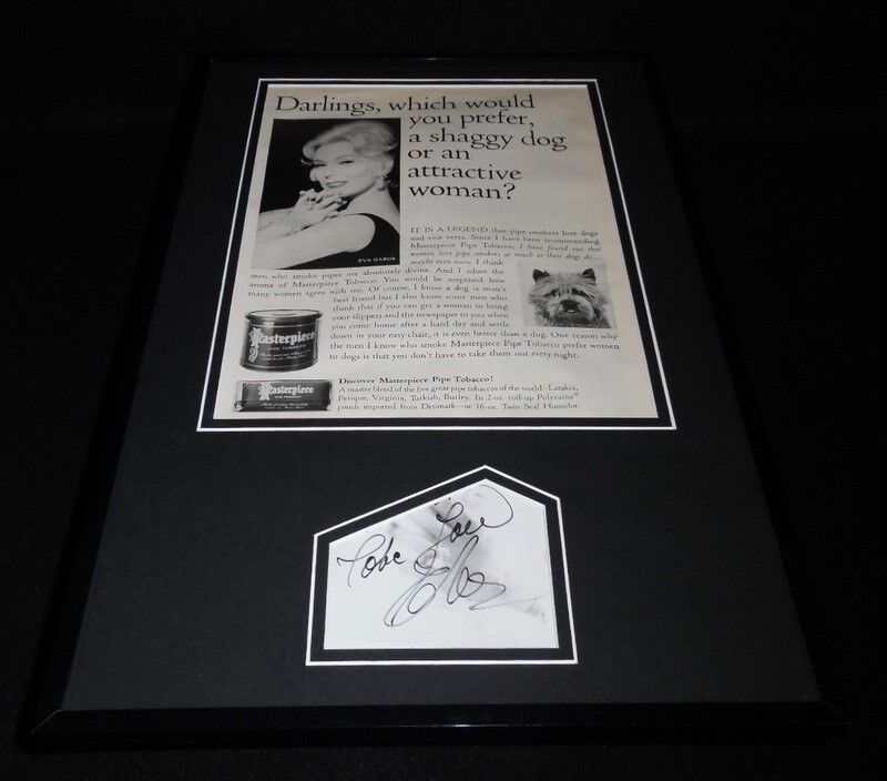 Eva Gabor Signed Framed 1965 Masterpiece Tobacco Advertising Display JSA