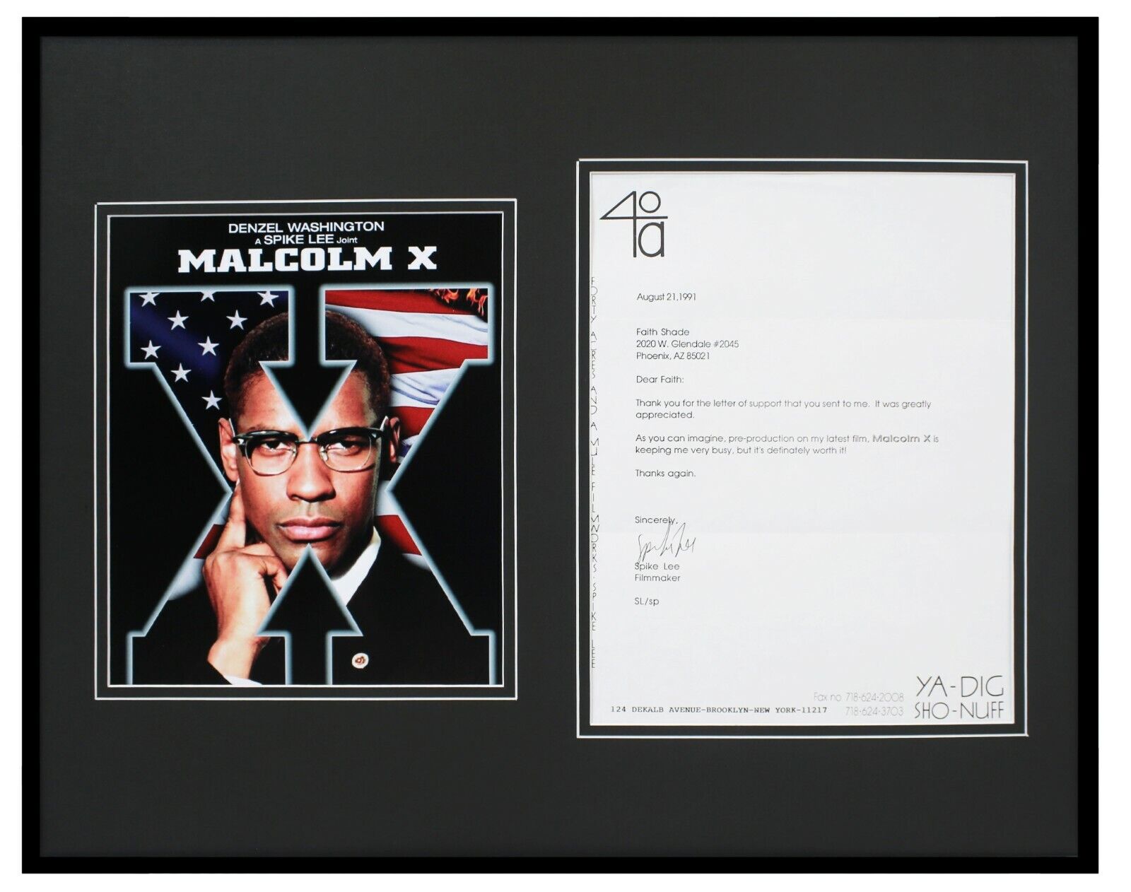 Spike Lee Signed Framed 16x20 Malcolm X Poster + 1991 Letter Display  