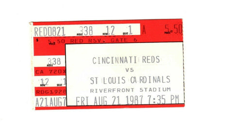 Aug 21 1987 Cincinnati Reds vs St Louis Cardinals Ticket Ozzie Smith B Larkin