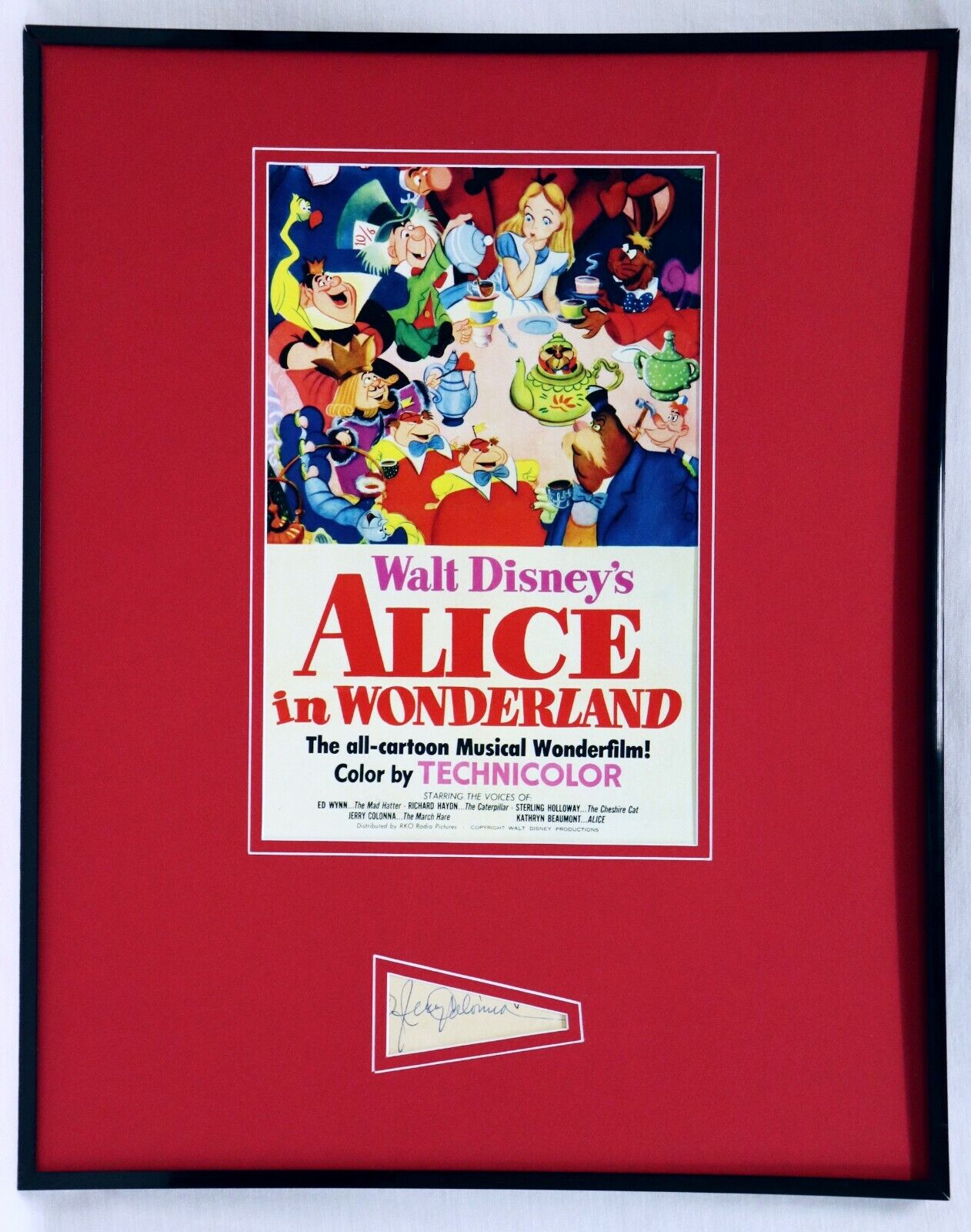 Jerry Colonna Signed Framed Alice in Wonderland 16x20 Poster Display 