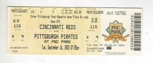 Sep 16 2003 Cincinnati Reds Pittsburgh Pirates Ticket Ryan Freel 4-5 3 RBI