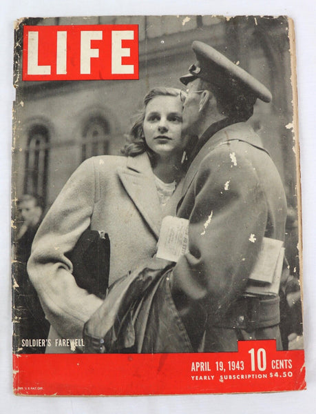 VINTAGE Apr 19 1943 Life Magazine WWII Era Soldier's Farewell / Camel Cigarettes