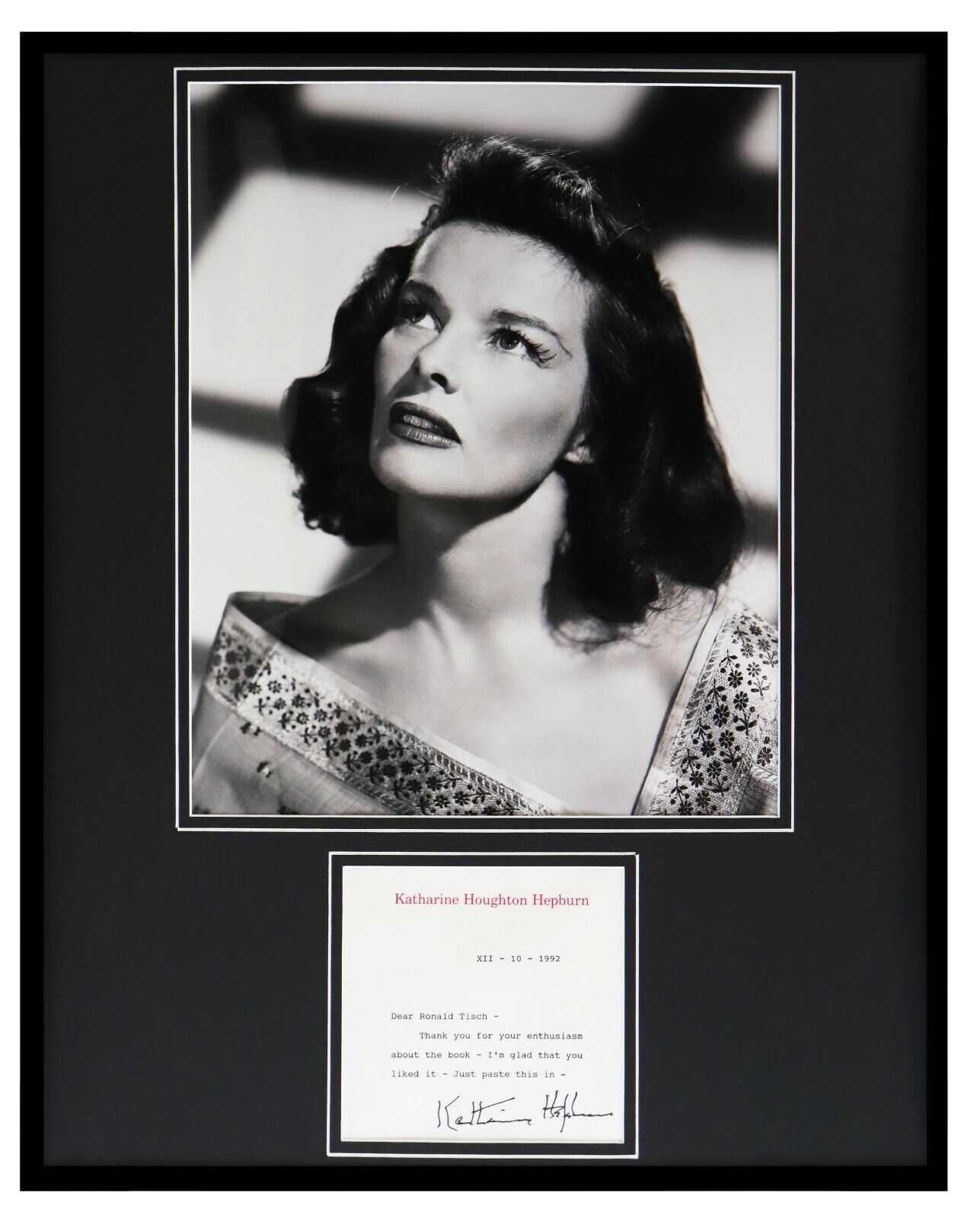 Katharine Hepburn Signed Framed 16x20 Letter & Photo Display JSA  