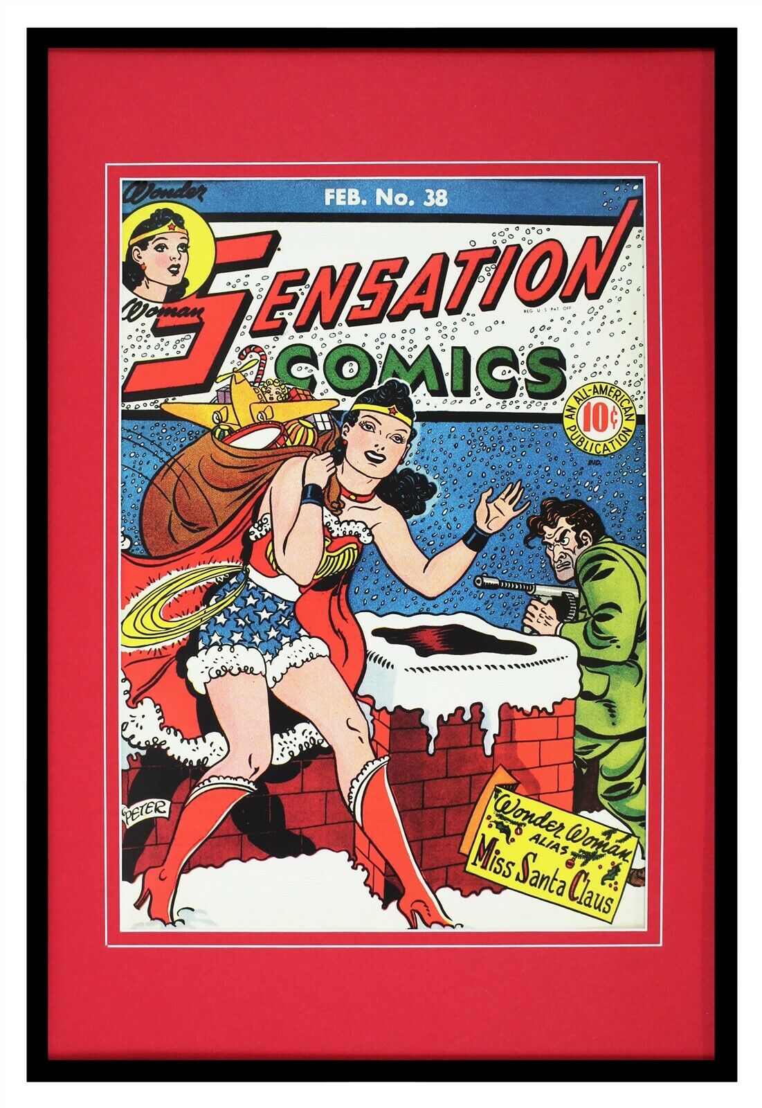 Sensation Comics 38 Wonder Woman Santa Framed 12x18 Official Repro Cover Display