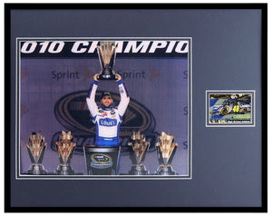 Jimmie Johnson Signed Framed 16x20 Photo Poster Display Holding Trophy