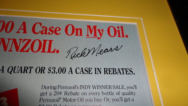 Rick Mears Facsimile Signed Framed 11x14 1987 Pennzoil Advertising Display