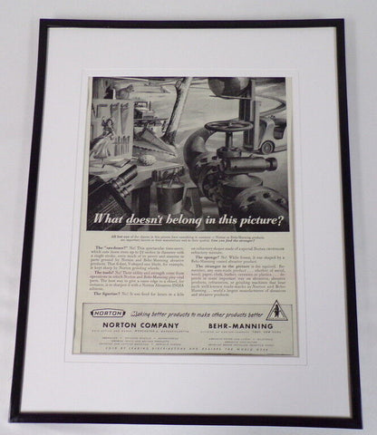 1951 Norton Co / Behr Manning Framed 11x14 ORIGINAL Vintage Advertisement 