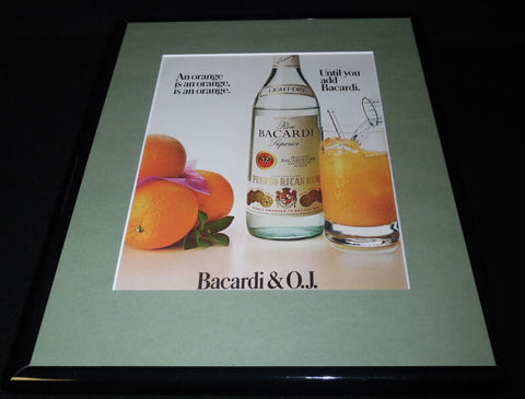 1986 Bacardi Rum & Orange Juice Framed 11x14 ORIGINAL Vintage Advertisement D