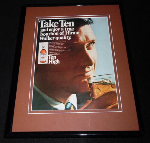 1968 Ten High Bourbon Framed 11x14 ORIGINAL Vintage Advertisement Hiram Walker