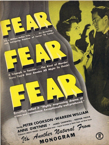 Fear ORIGINAL Vintage 1946 9x12 Industry Ad Peter Cookson Warren William