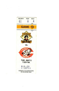 May 5 1992 Cincinnati Reds @ Pittsburgh Pirates Ticket Andy Van Slyke HR