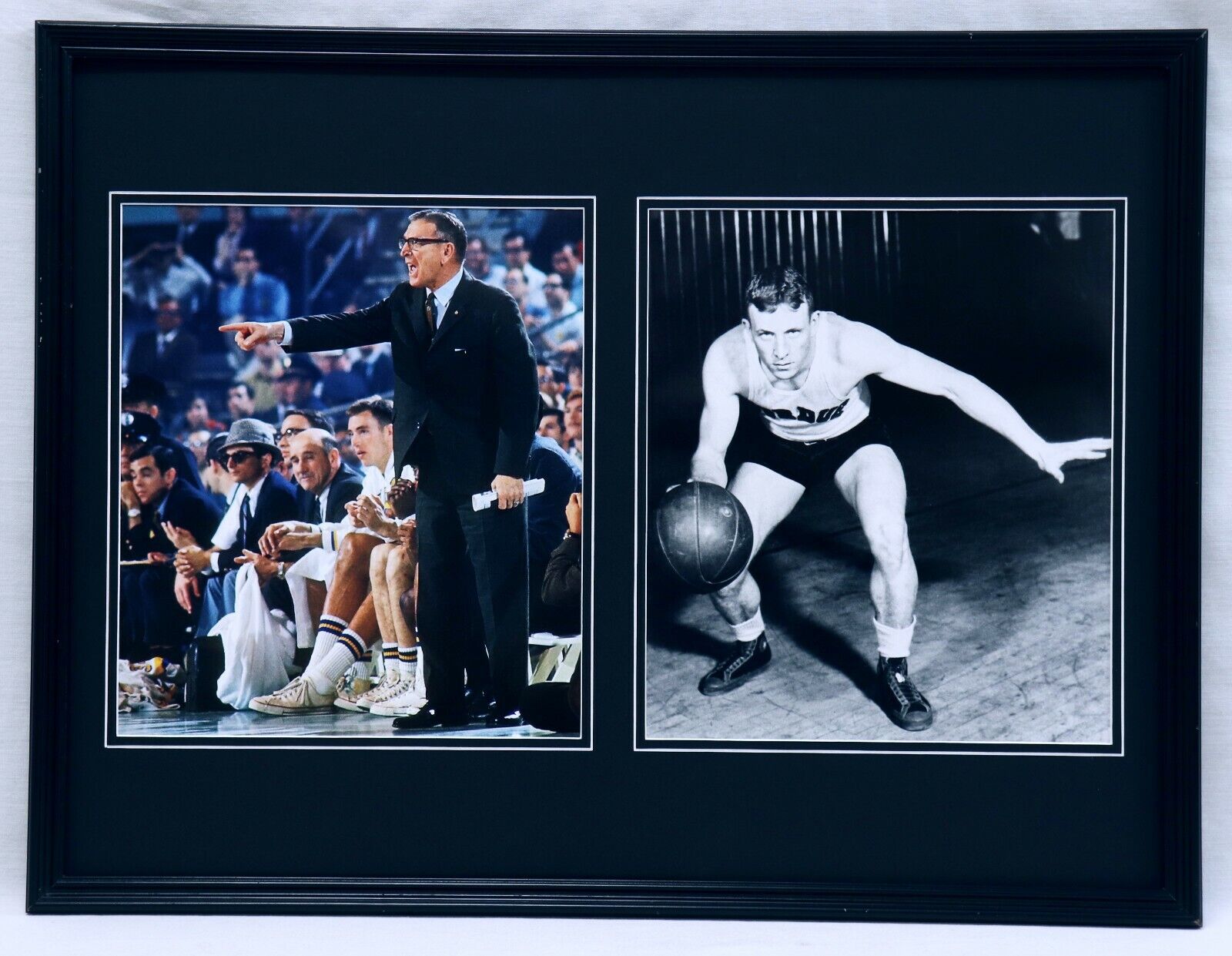 John Wooden Framed 18x24 Photo Set as Purdue player & UCLA coach