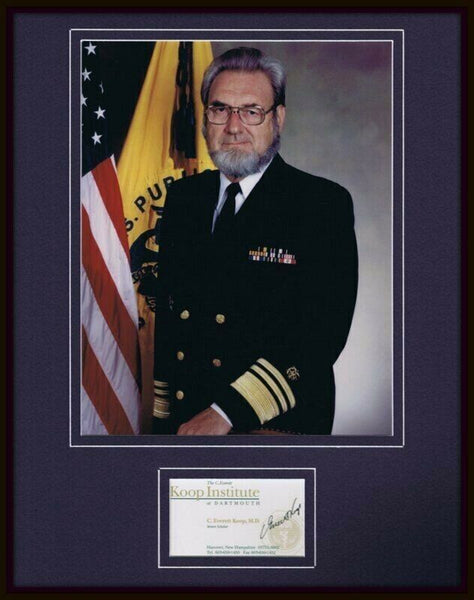 C Everett Koop Signed Framed 11x14 Business Card & Photo Display 