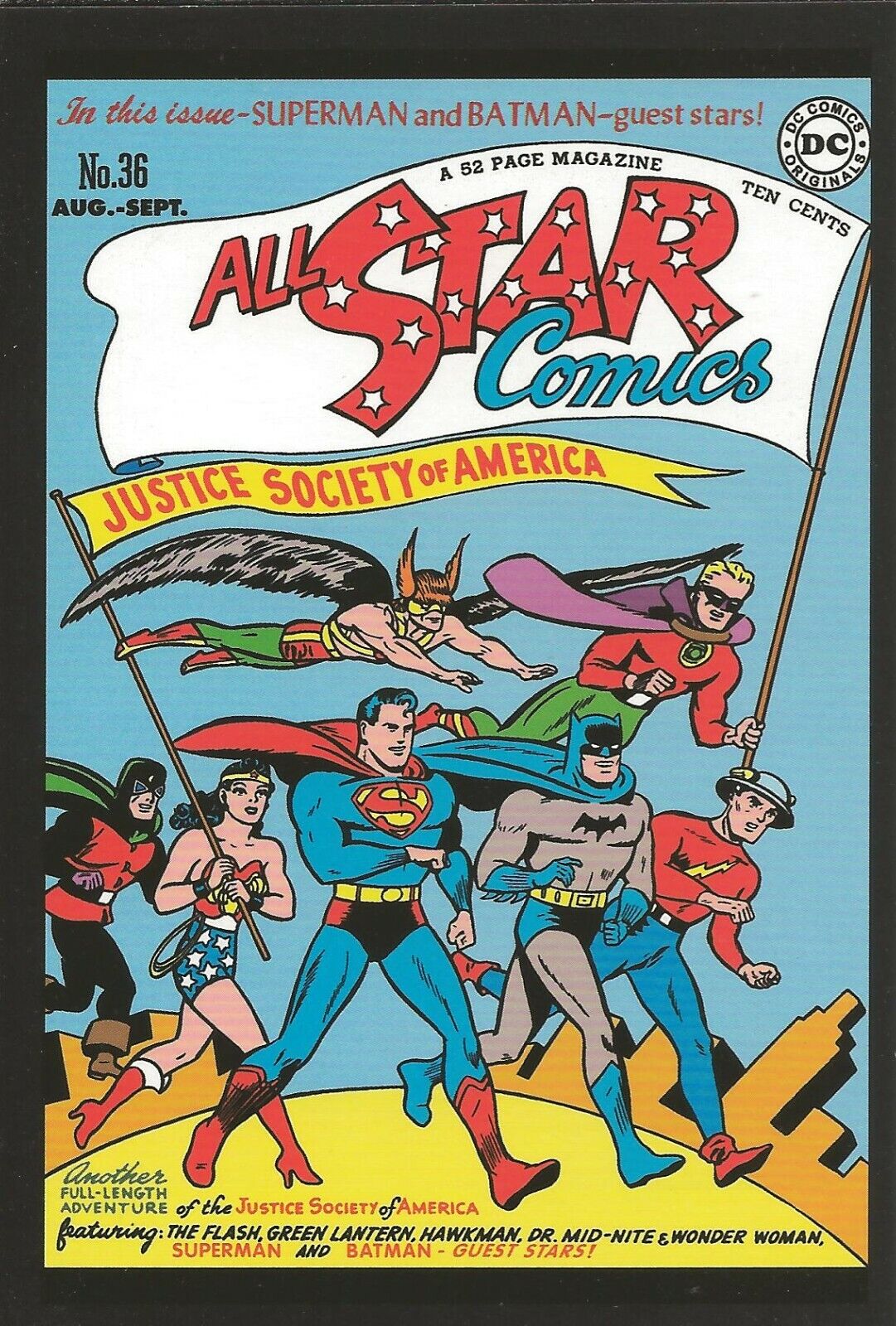 All Star Comics #36 1947 4x5" Cover Postcard 2010 DC Comics Justice Society 