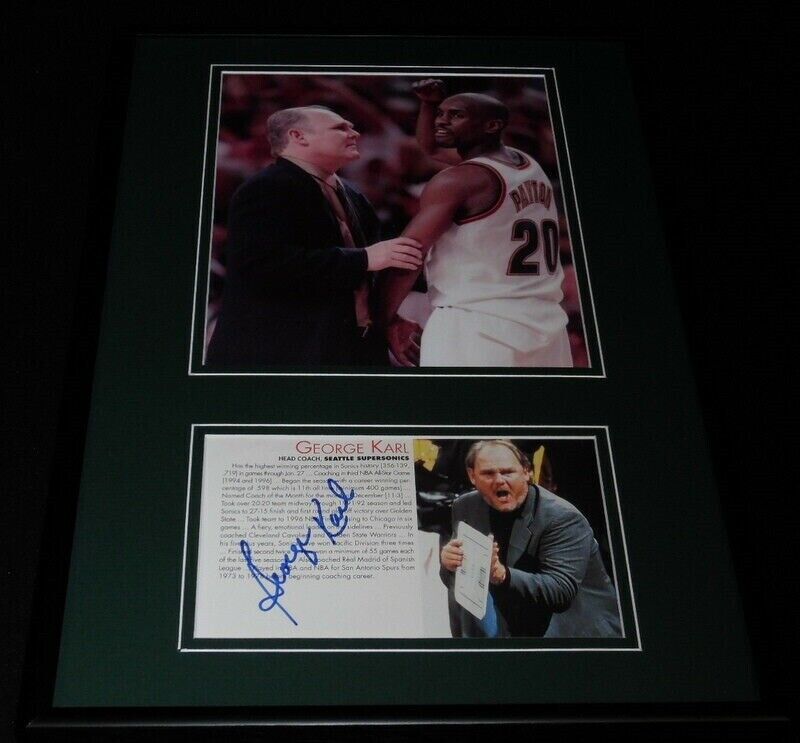 George Karl Signed Framed 12x18 Photo Set JSA Sonics w/ Gary Payton