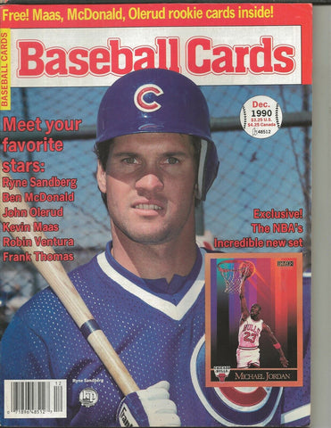 ORIGINAL Vintage Dec 1991 Baseball Cards Magazine w/ Cards Ryne Sandberg