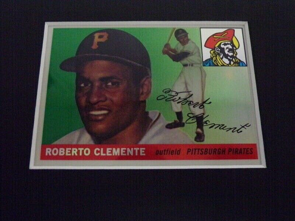 Roberto Clemente 16x20 Framed Photo & 1955 Topps Rookie Chrome Reprint Display