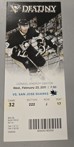 Feb 23 2011 Sharks @ Penguins Program Ticket Tyler Kennedy 2 Goals