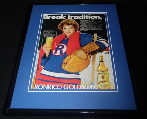 1983 Ronrico Gold Rum Female Goalie Framed 11x14 ORIGINAL Advertisement