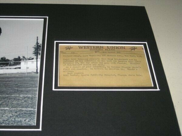 Fred Biletnikoff Framed All American Telegram & Photo Display Florida State