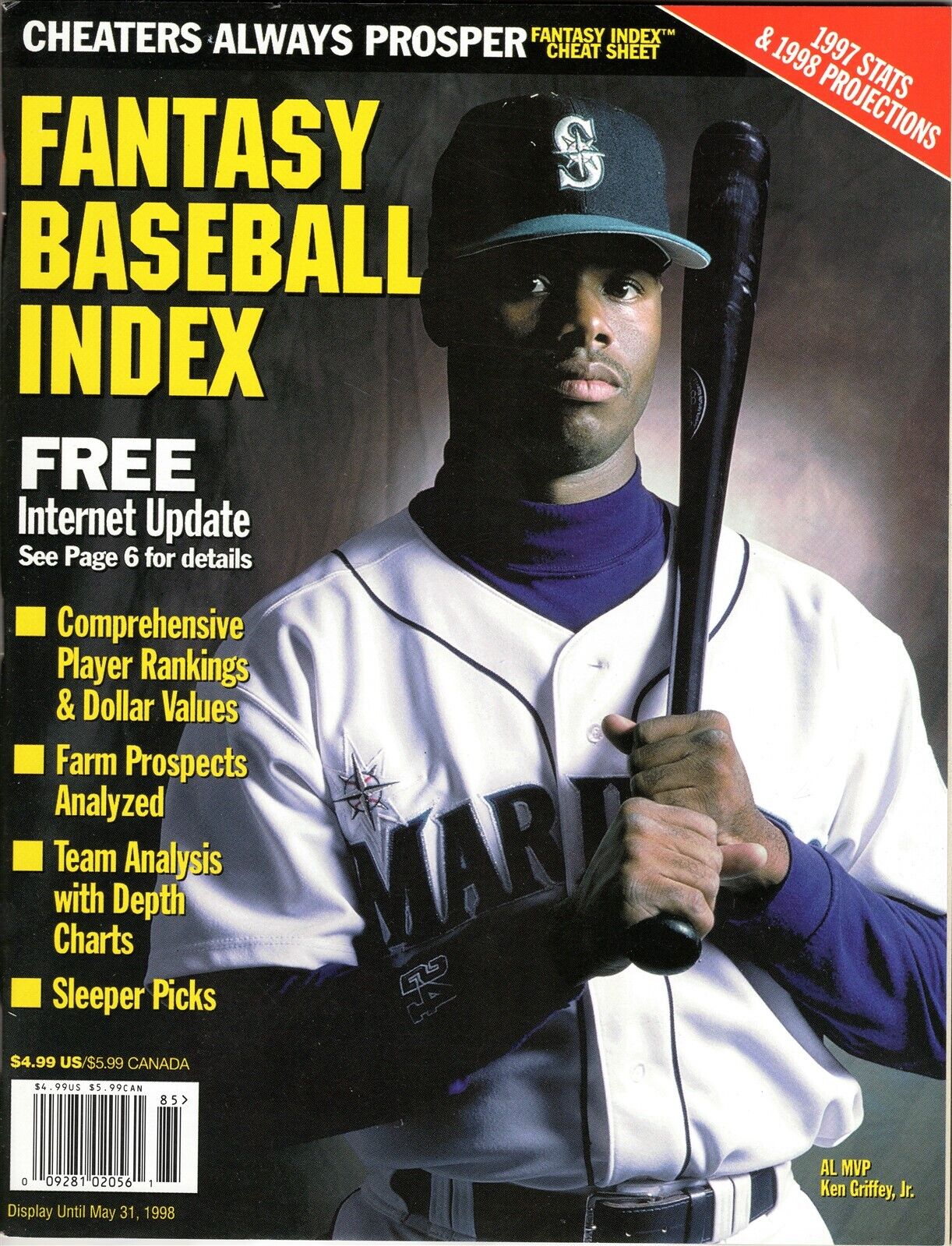 VINTAGE 1998 Fantasy Baseball Index Magazine Ken Griffey Jr Mariners