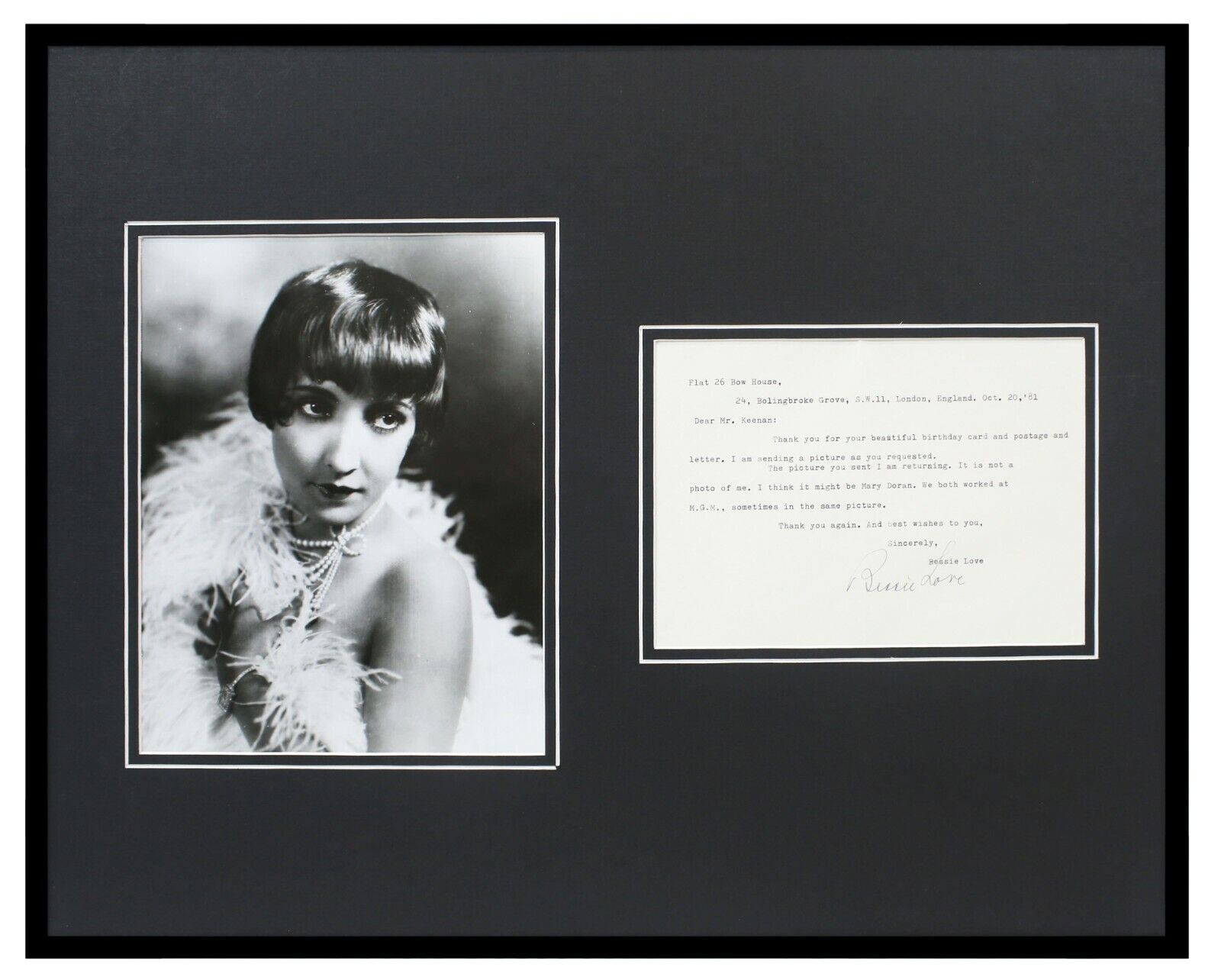 Bessie Love Signed Framed 16x20 Letter & Photo Display 