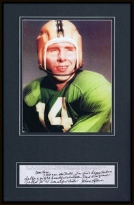 Johnny Lattner 1953 Heisman Signed Framed 11x17 Note & Photo Display Notre Dame