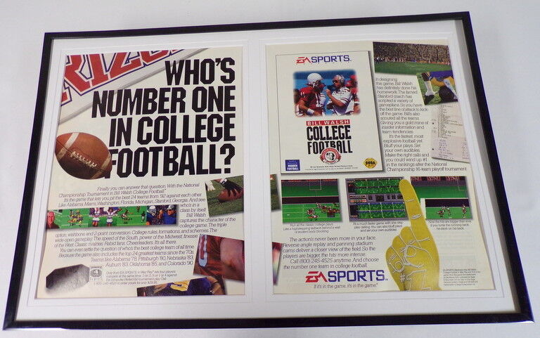 Bill Walsh College Football 1993 Sega 12x18 Framed ORIGINAL Advertising Display