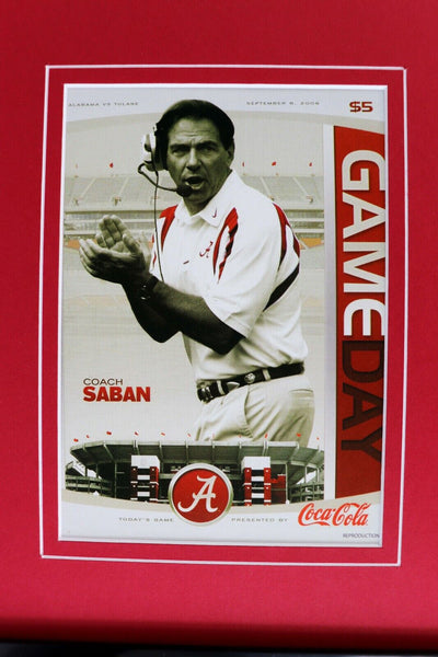 Nick Saban 2009 Alabama vs Tulane Framed 16x20 Photo & Program Cover Set 