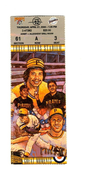 Apr 27 2000 San Diego Padres @ Pittsburgh Pirates Ticket John Vander Wal GS