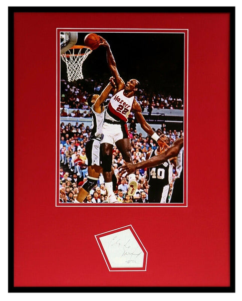 Clyde Drexler Signed Framed 16x20 Dunk Photo Display JSA Blazers 