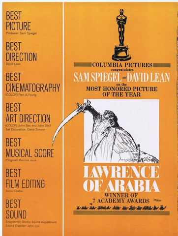 Lawrence of Arabia ORIGINAL Vintage 1963 9x12 Industry Ad Laurence Olivier