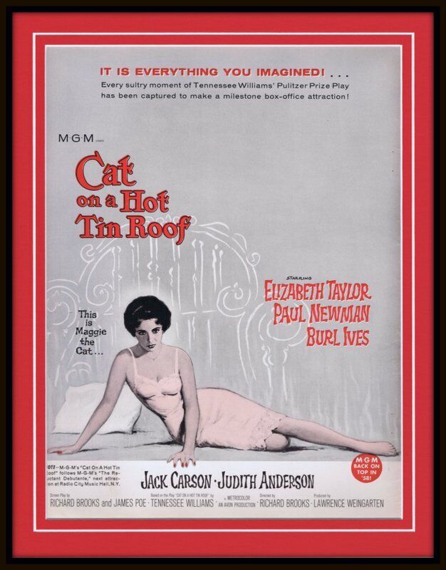 ORIGINAL 1958 Cat on a Hot Tin Roof 11x14 Framed Advertisement Elizabeth Taylor