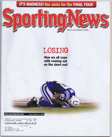 ORIGINAL Vintage March 31 2008 Sporting News Magazine Reggie Wayne Colts