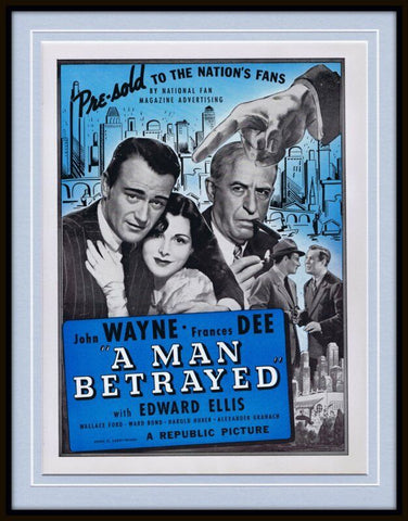 ORIGINAL Vintage 1941 John Wayne A Man Betrayed 11x14 Framed Advertisement  