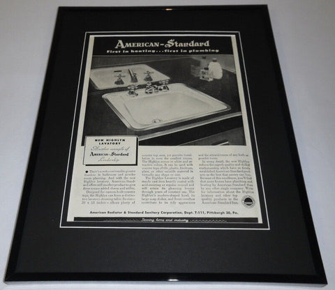 1951 American Standard Sanitary Corp Framed 11x14 ORIGINAL Vintage Advertisement