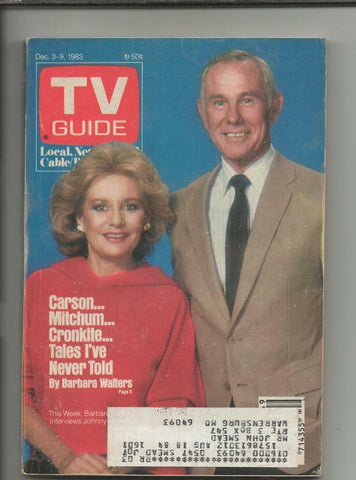 ORIGINAL Vintage December 3 1983 TV Guide Magazine Johnny Carson Barbara Walters