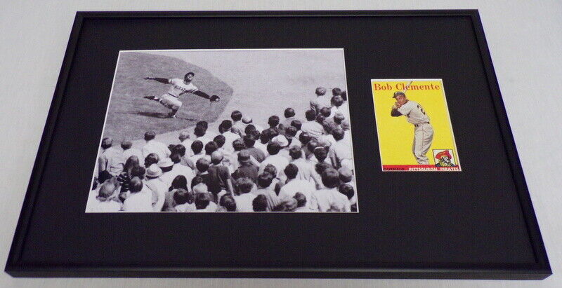 Roberto Clemente 12x18 Framed Photo + 1958 Topps Reprint Card Display Pirates