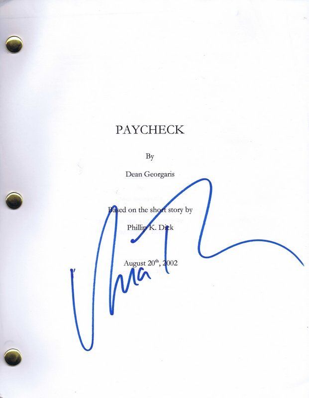 Uma Thurman Signed 2002 Paycheck Full Script