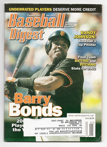 VINTAGE Jan 2003 Baseball Digest Magazine Barry Bonds Randy Johnson